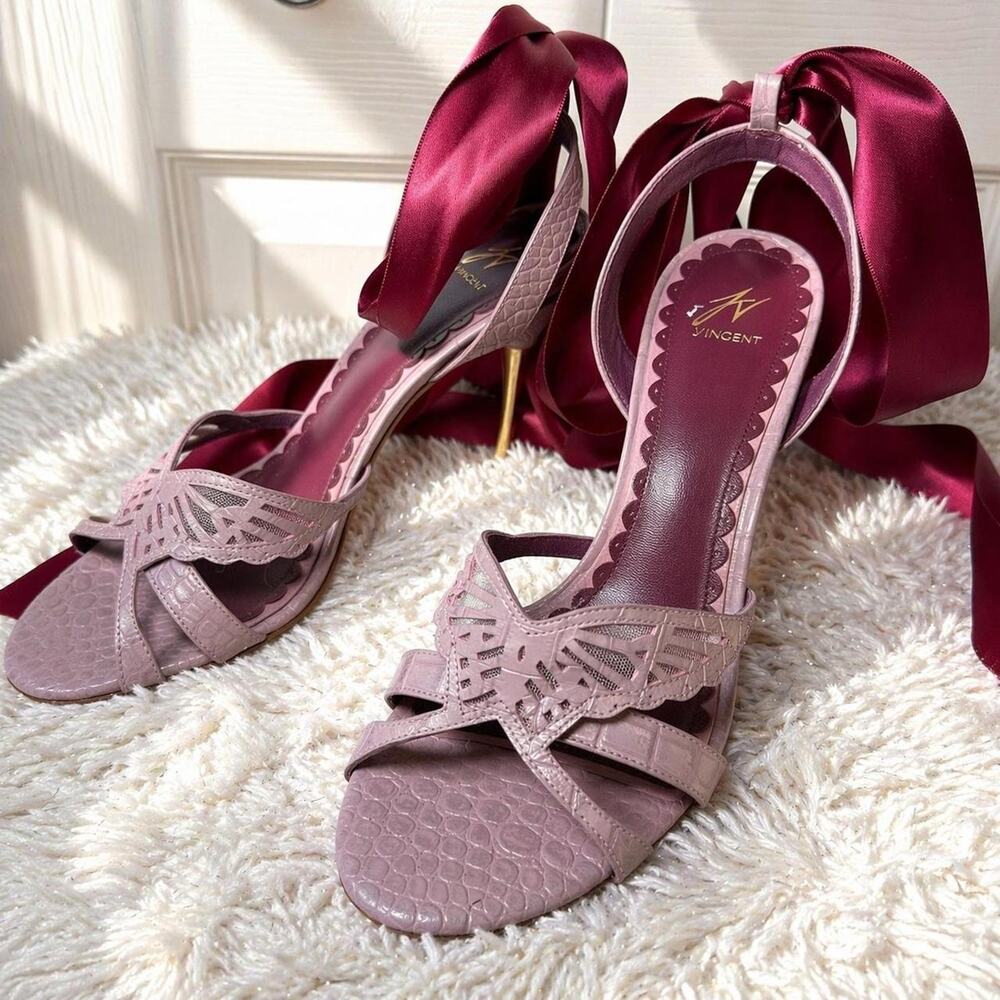 J Vincent Pink Ribbon Heels Butterfly Croc Embossed Y2K Coquette Shoes